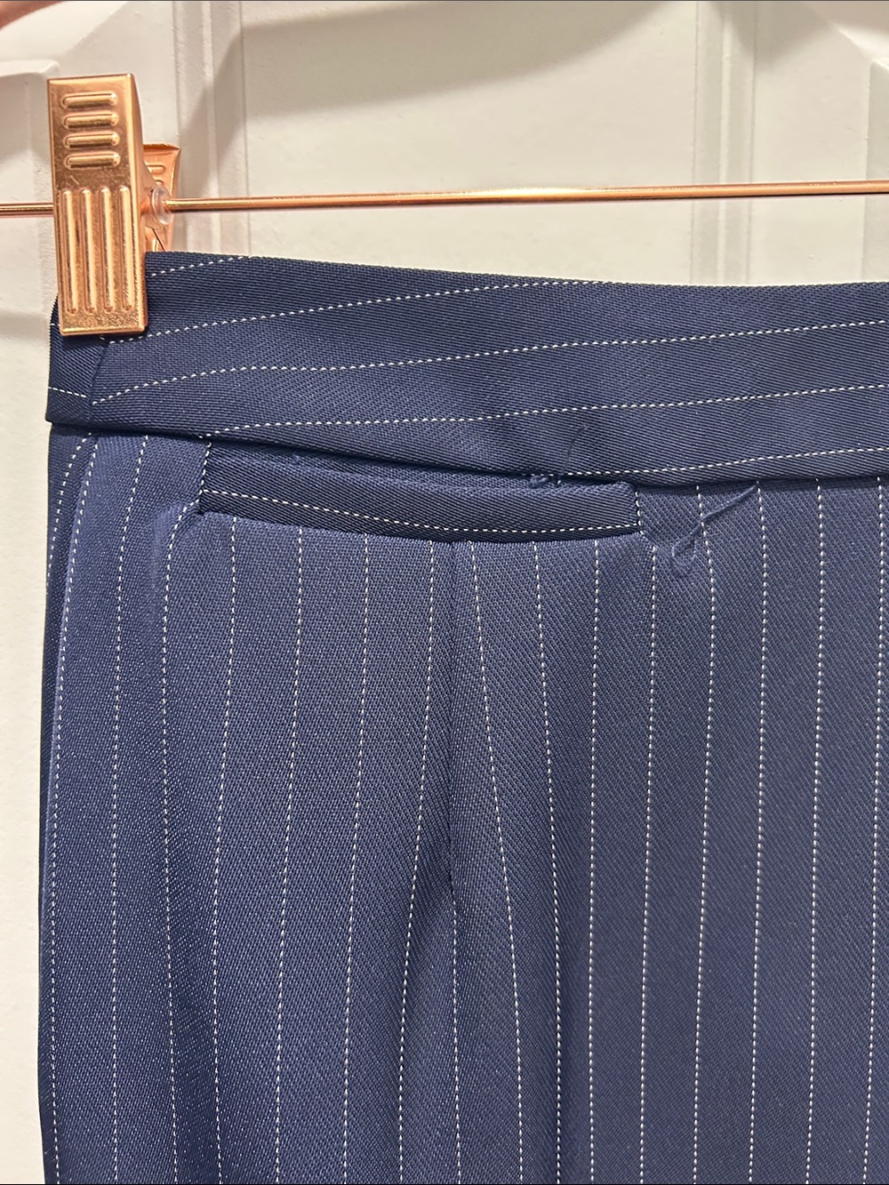 Nice Fashion Sleeveless Navy Pinstripe Double-Breasted Peplum Vest/Skirt Suit - Picture 7 of 13